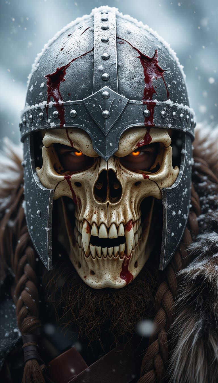 Barbarian Skull Helmet with Frost and Firelight