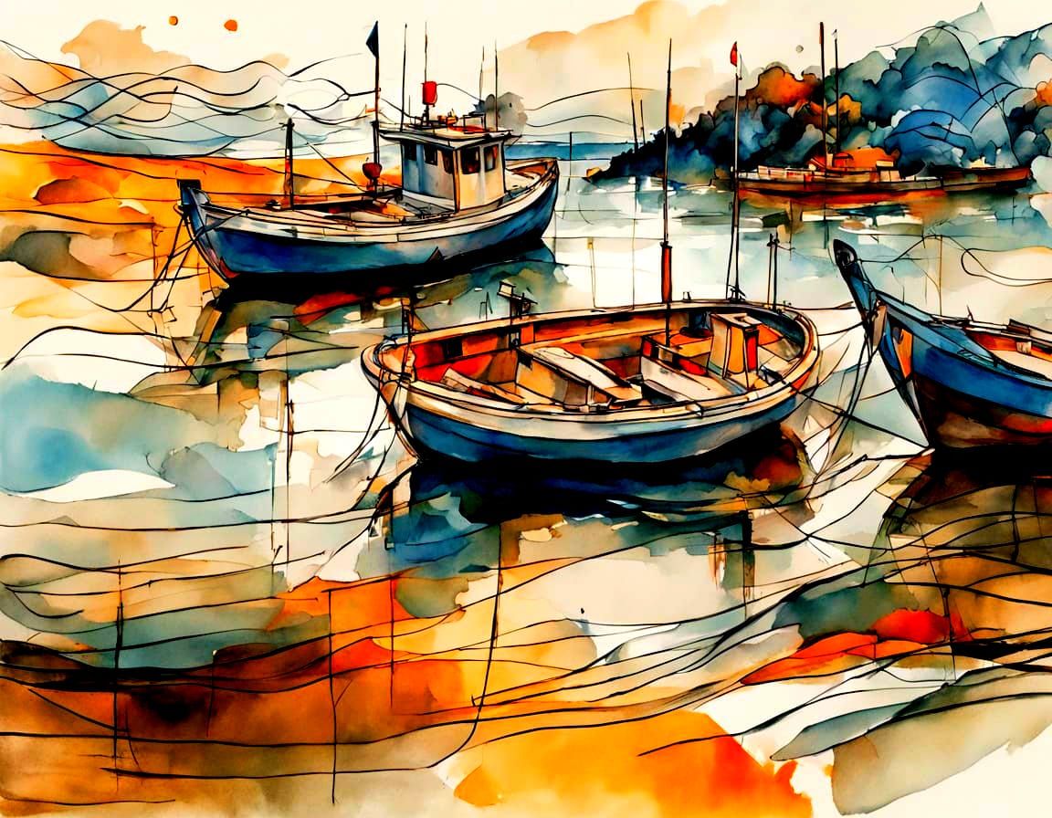 Vibrant Sunset Seascape Painting in Watercolors