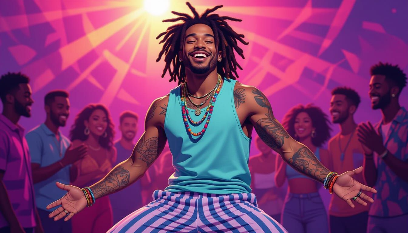 Dynamic Portrait of Young Man with Dreadlocks in Hyperrealis...