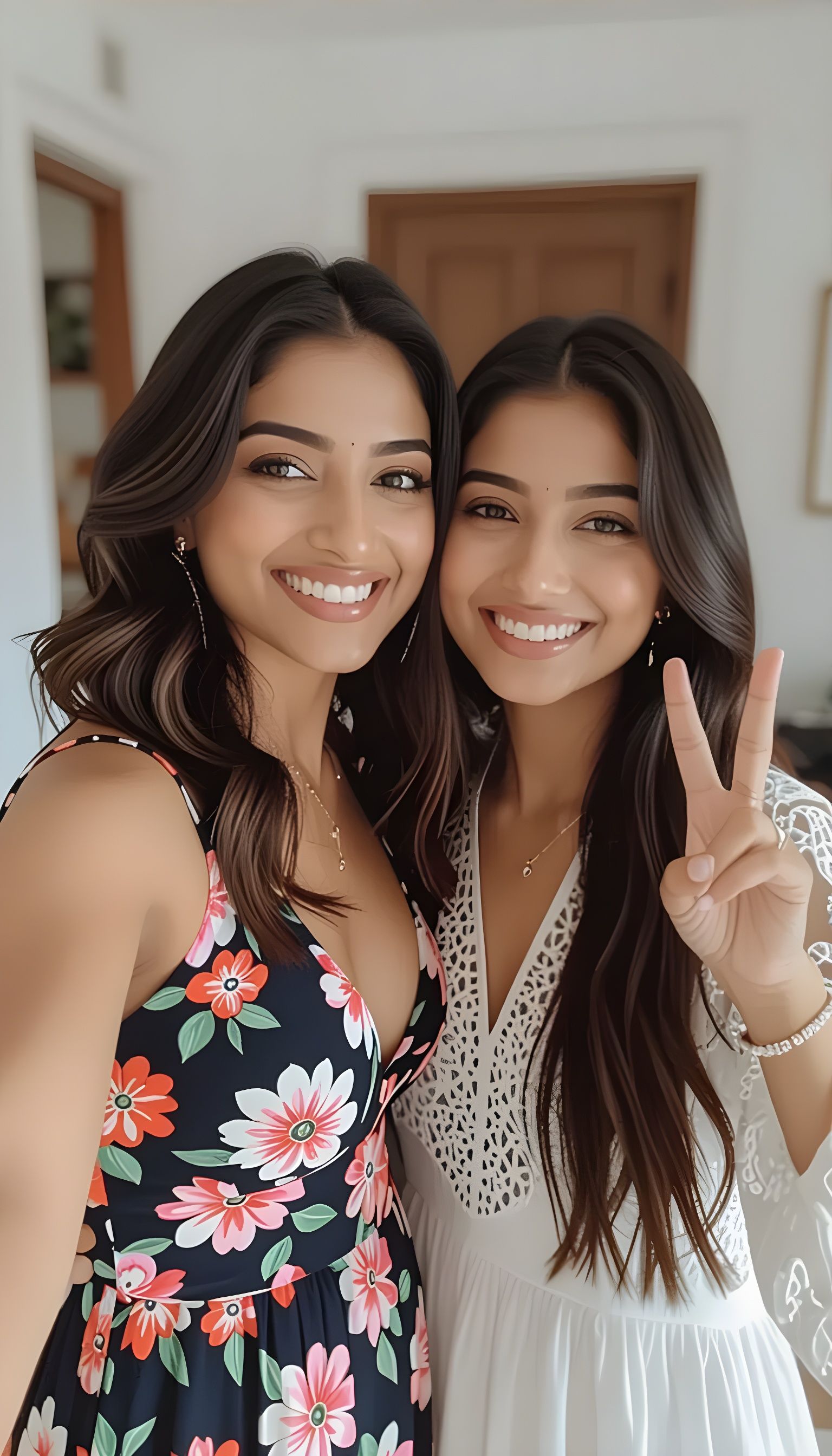 Indian Women Smiling for a Selfie Indoors