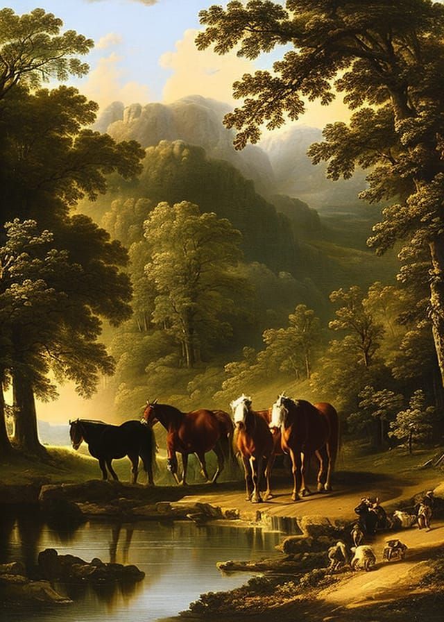 Picturesque Village Landscape in Asher Brown Durand Style