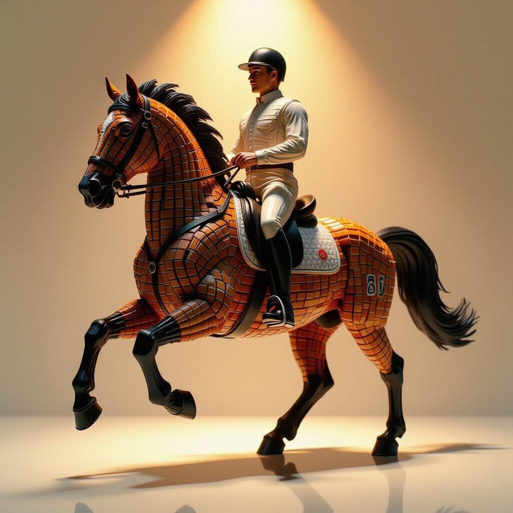 Pencil Sculpture of Man Riding Horse