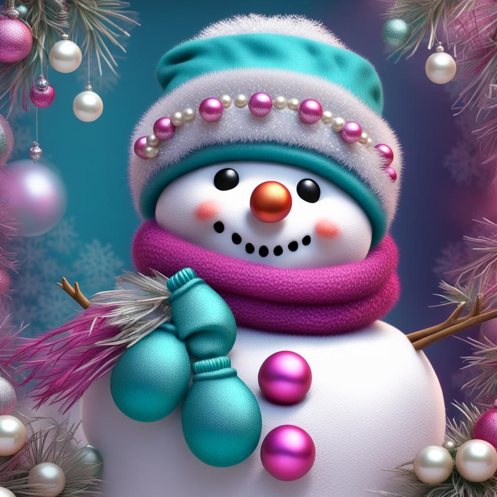 Elegant 3D Snowman with Pearls and Poinsettias