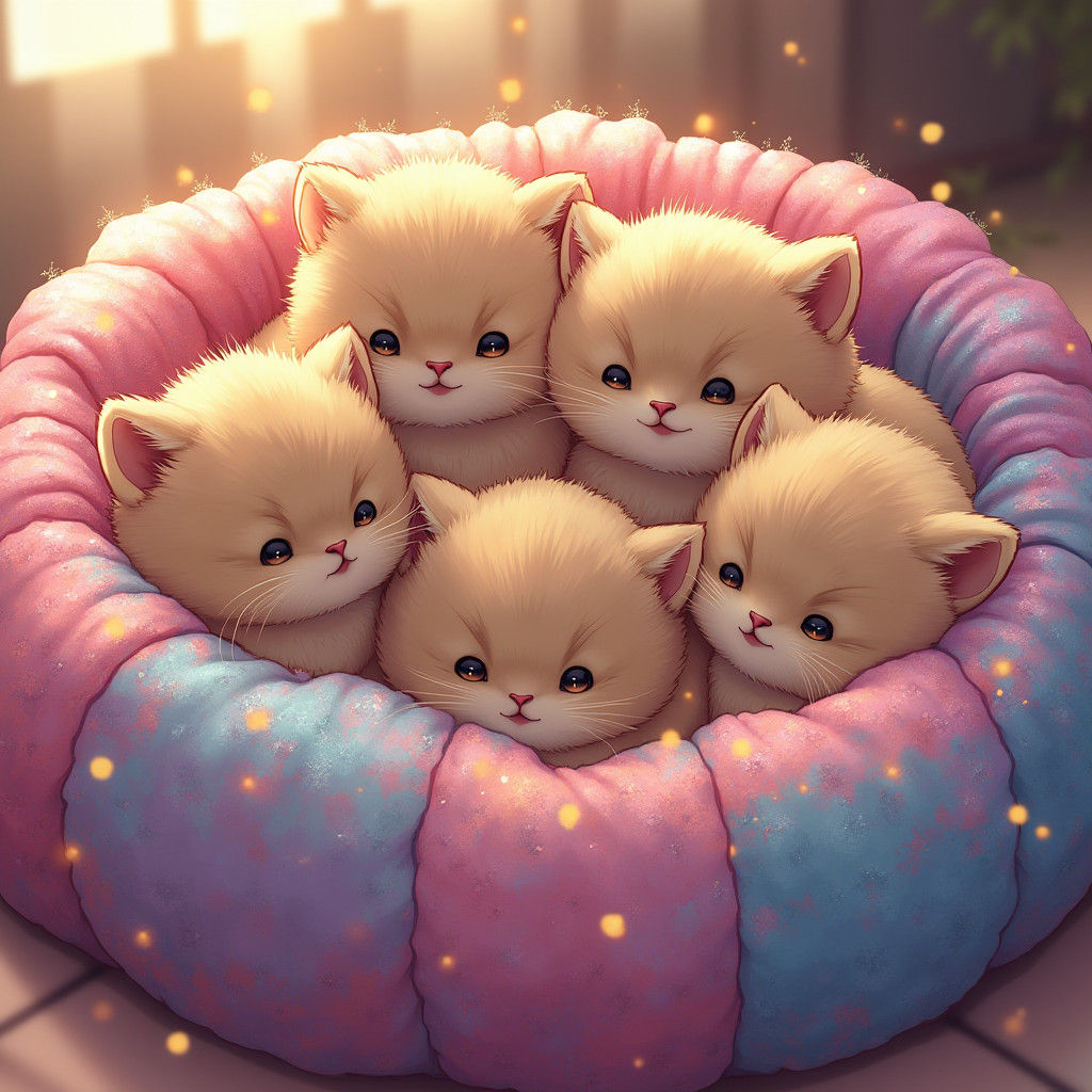 Ragdoll Kittens in Glitter Beanbag, Anime Style