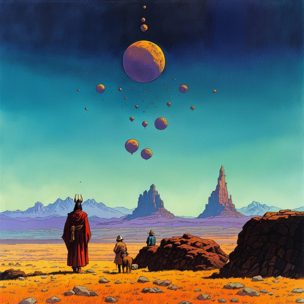 Shaman in a Moebius Inspired Landscape