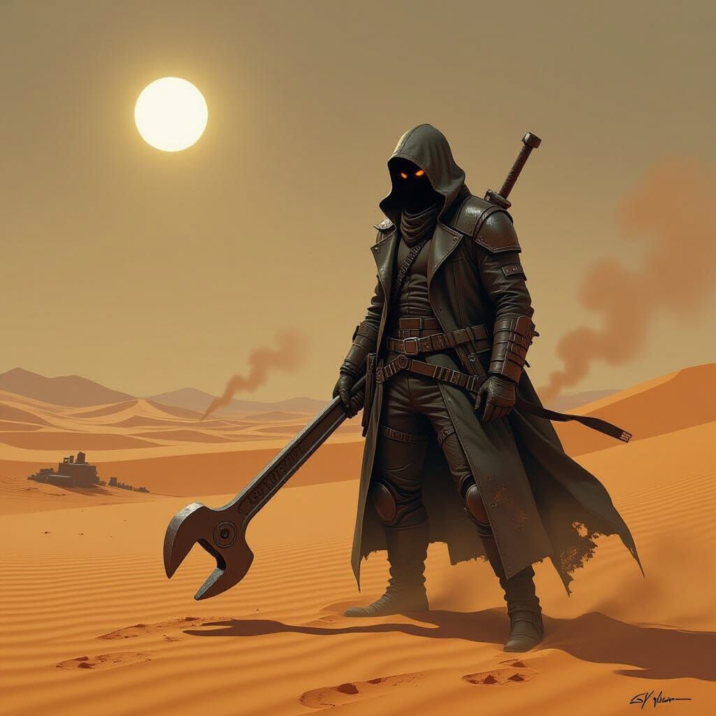 Desert Survivor Wields Wrench in Gritty Concept Art