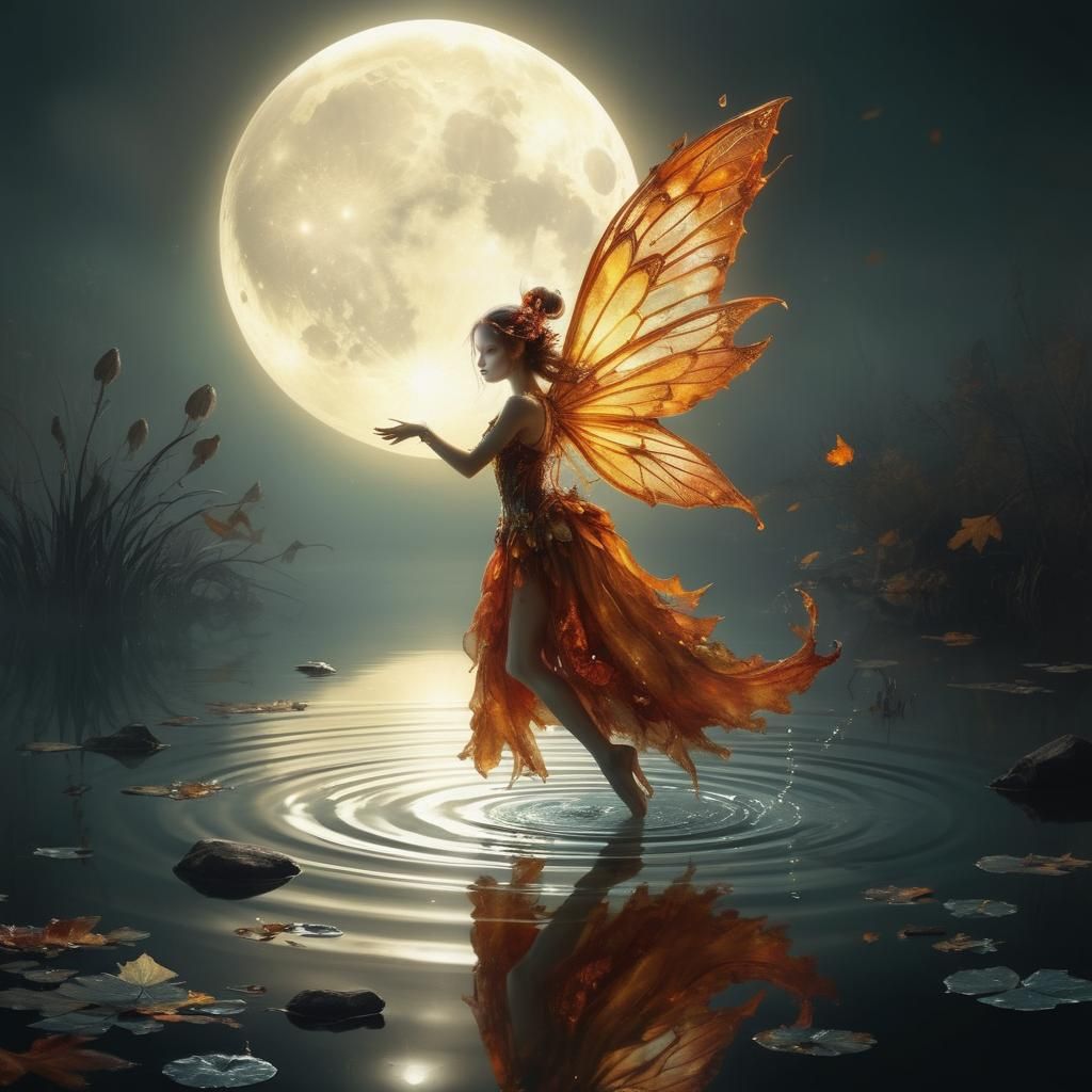 Bioluminescent Autumn Fairy Dance on Pond