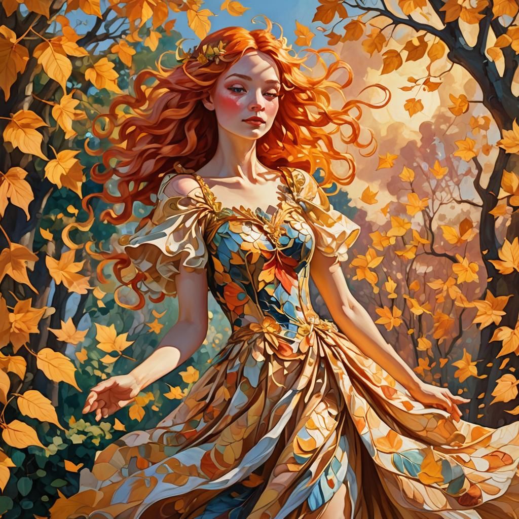 Autumn Fairy Dancing in Fauvist Fantasy Style