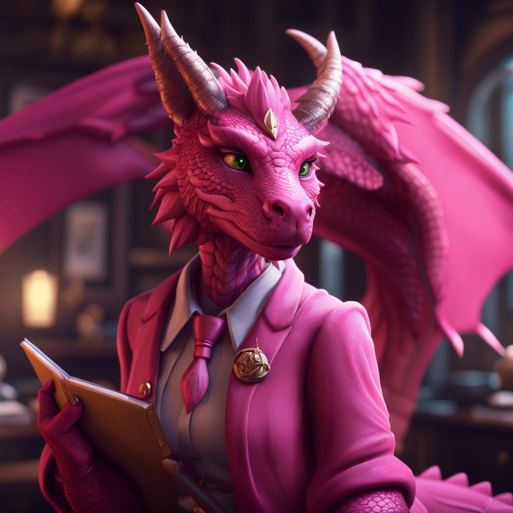 Pink Dragon Anthro Teacher in Detailed Matte Painting