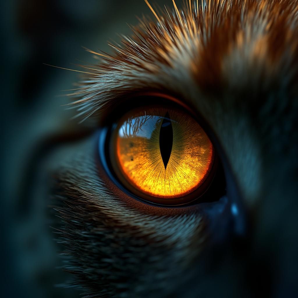 Dramatic Close-Up of a Cat's Eye in Hyperrealism