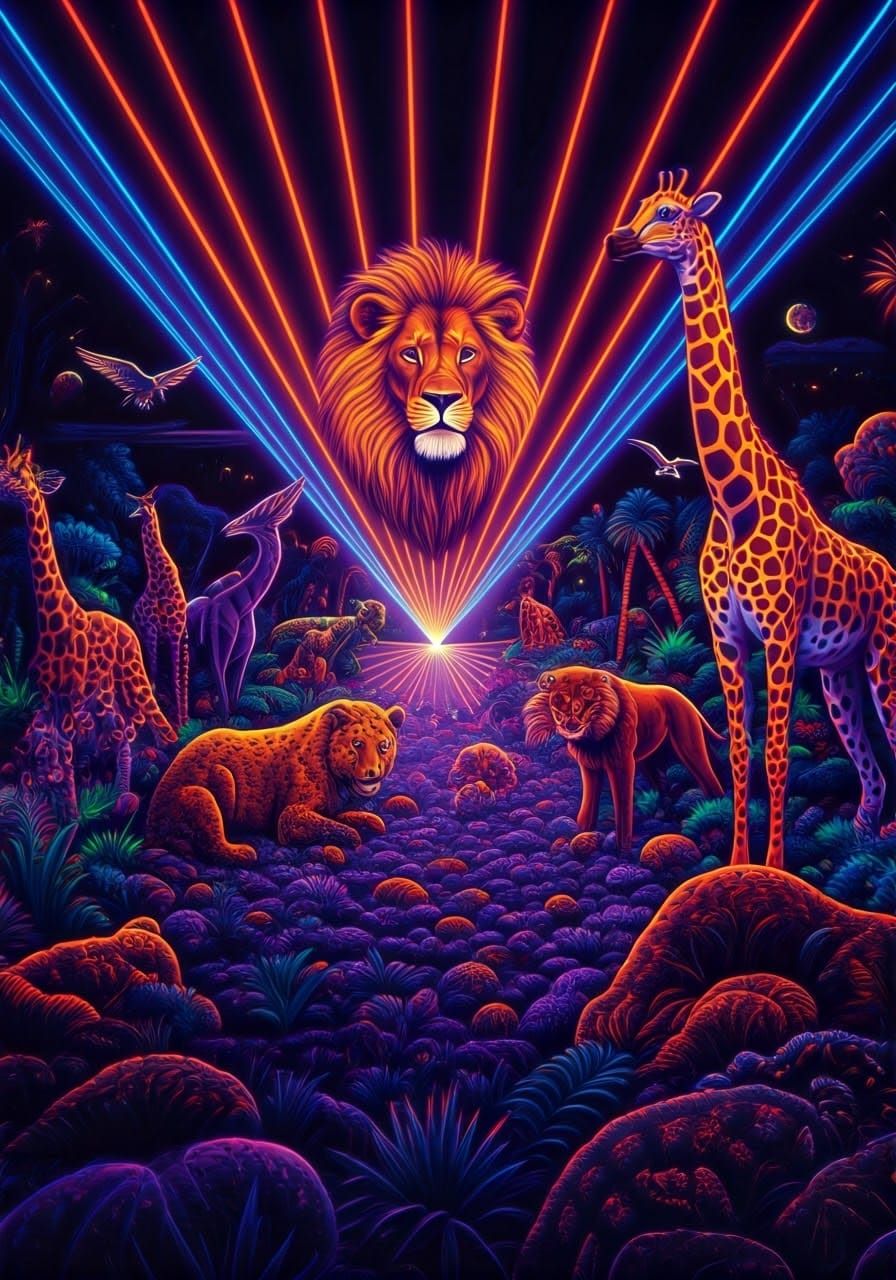Spectacular Neon Laser Light Show with Animals