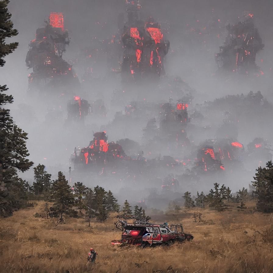 Eerie Machines Guard Entrance in a Matte Painting