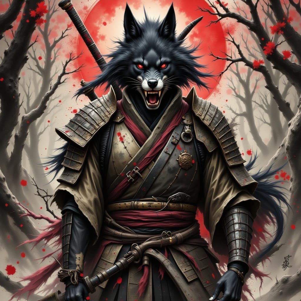 Spirit Samurai Lycanthrope: Dark Fantasy Digital Art