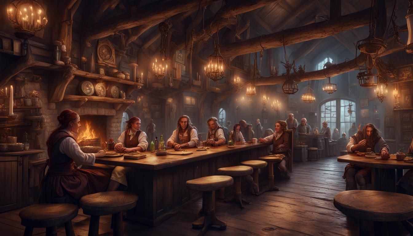 Fantasy Tavern Interior: Detailed Digital Matte Painting