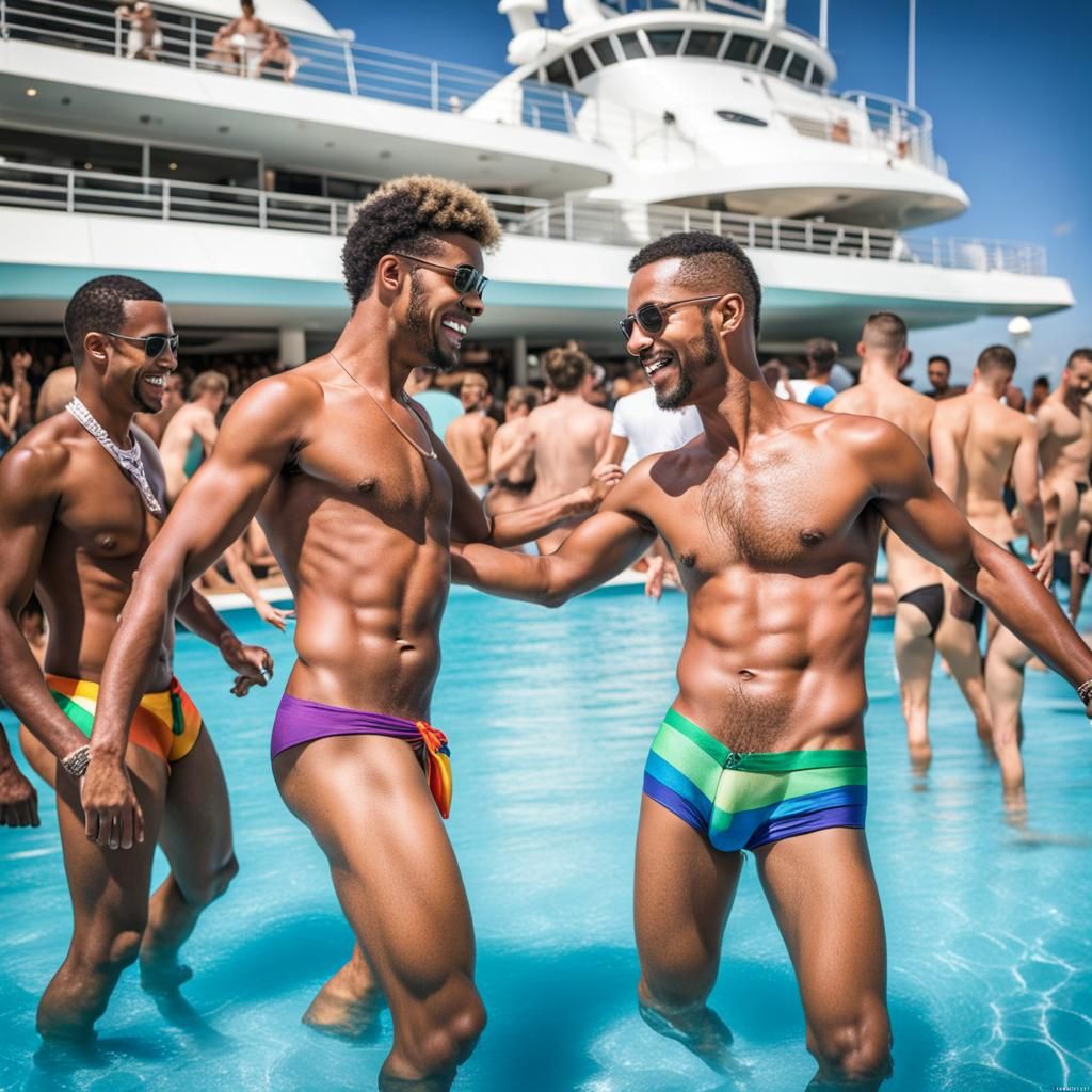 Brazilian Gay Men Dancing at Pool Party on Cruise