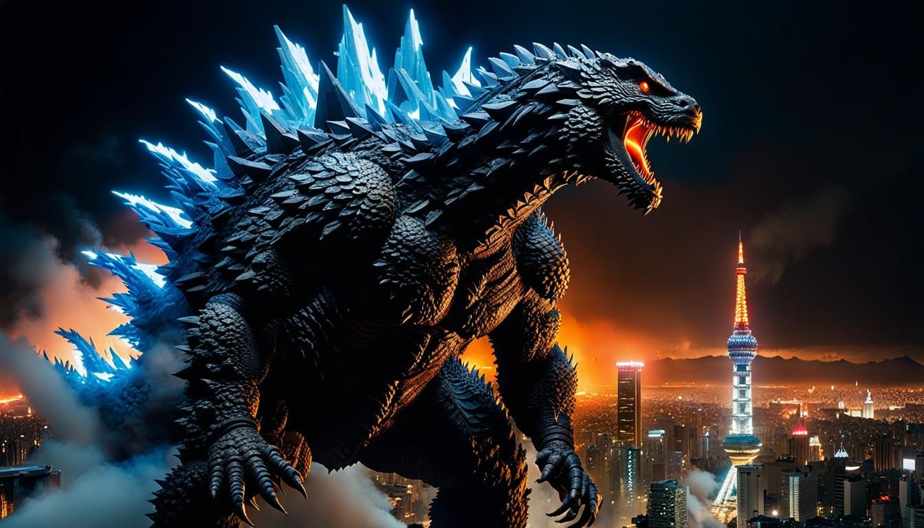 Godzilla Destroys Tokyo: A Photorealistic Kaiju Scene