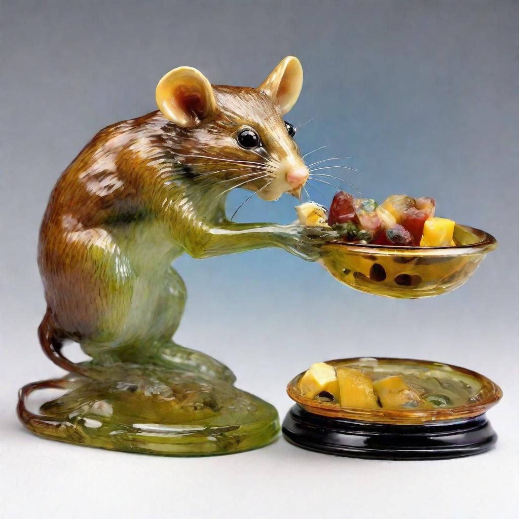 Glass Mouse Steals Cheese: Enameled Figurine