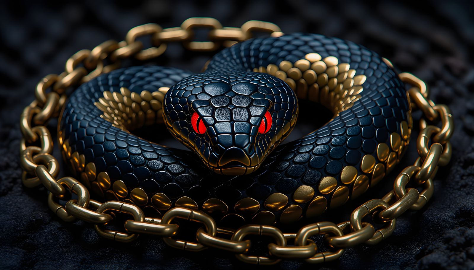Black and Gold Serpent Entwined in Titanium Chains