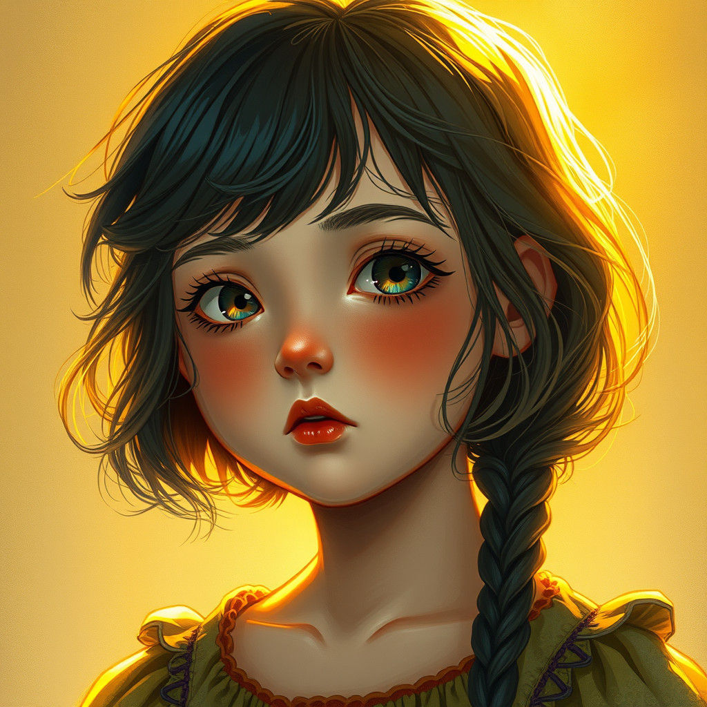 Dreamy Girl Portrait in Art Nouveau Style