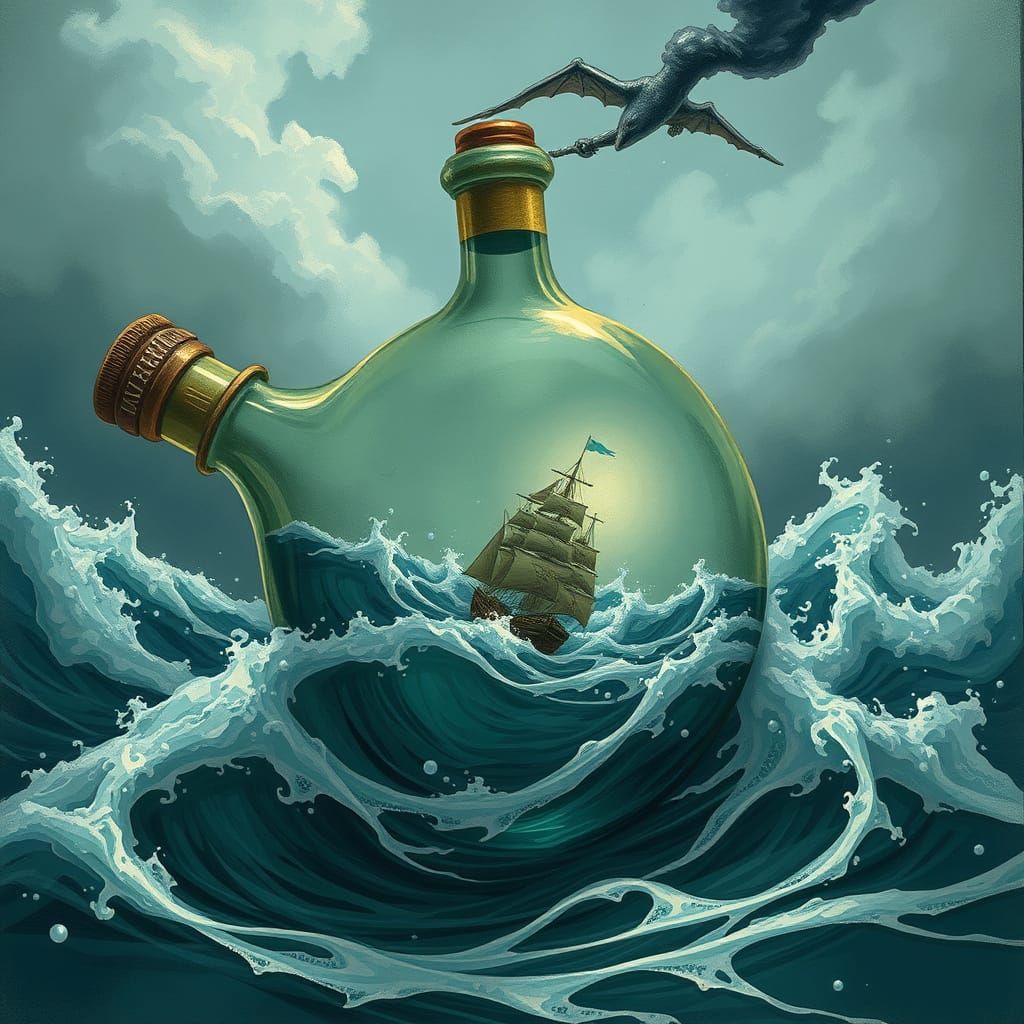 Stormy Seas in a Bottle: Fantasy Illustration