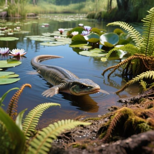 Ichthyostega Emerges onto Prehistoric Land