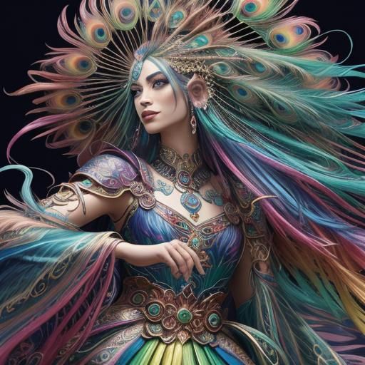 Rainbow Dragon Woman in Abstract Expressionism Style