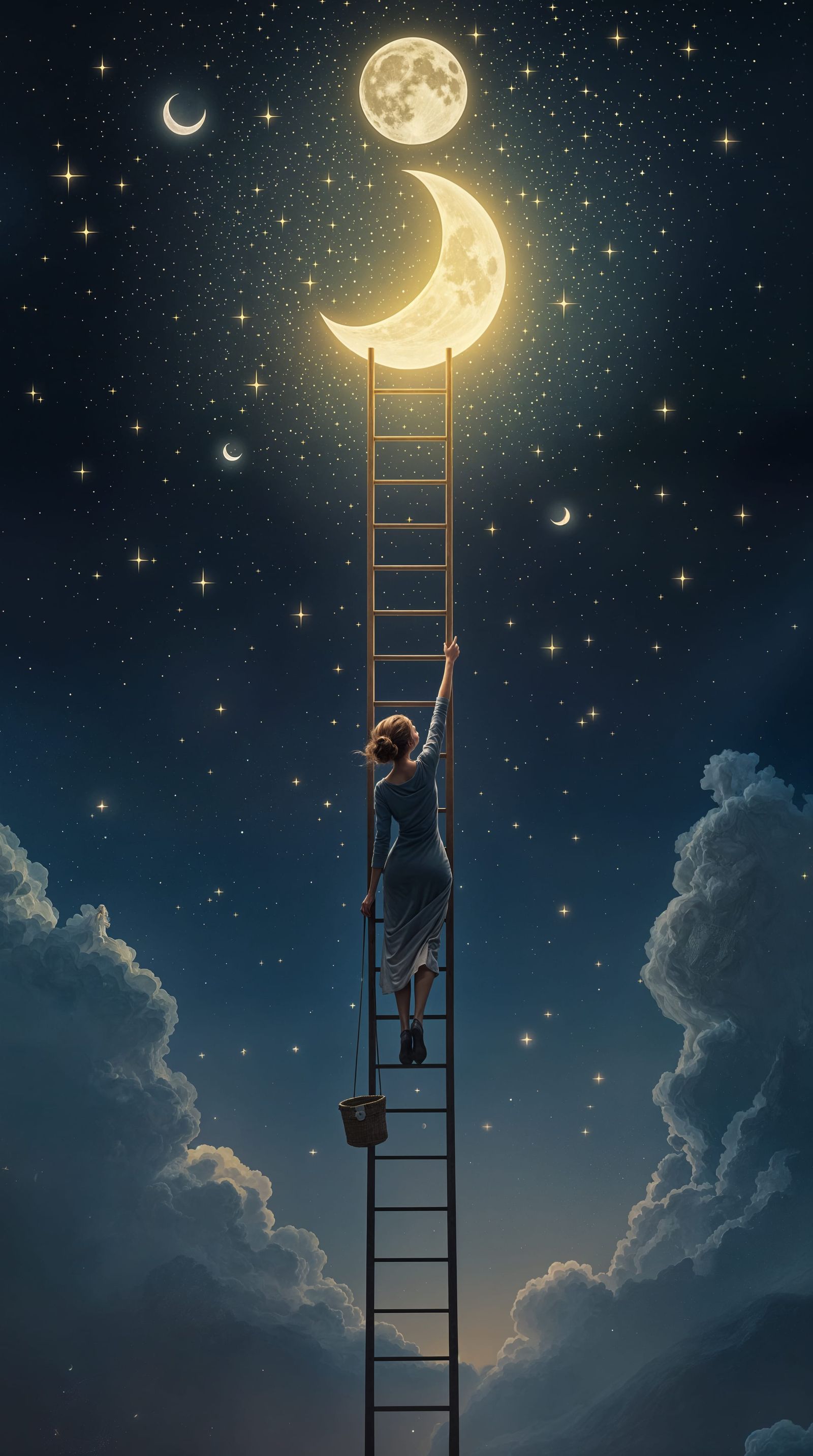 Celestial Collector in Whimsical Dreamlike Scene