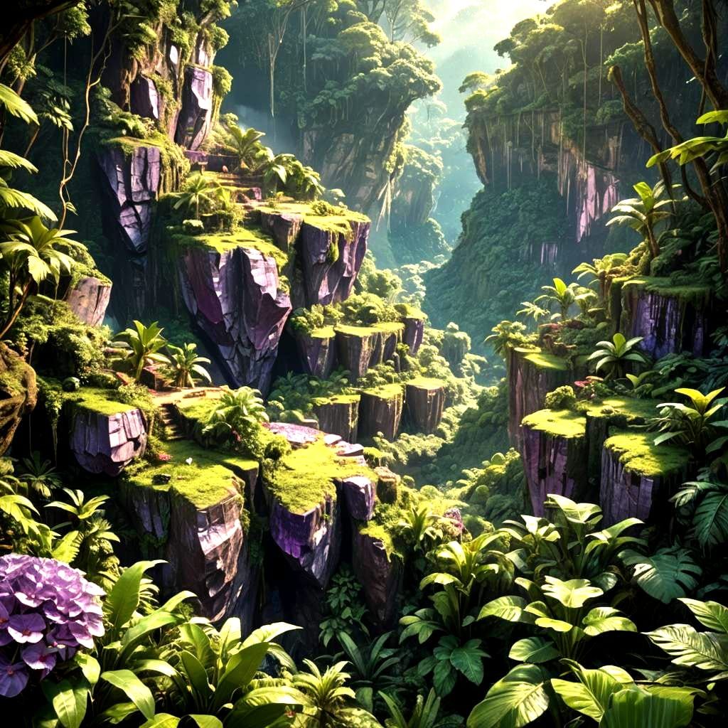 Brazilian Amethyst Mine in Lush Jungle Landscape