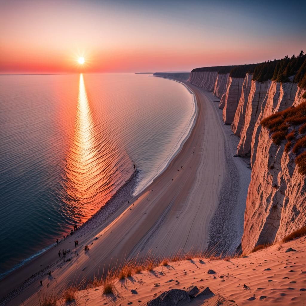 Baltic Sea Cliffs at Sunset: City Silhouette