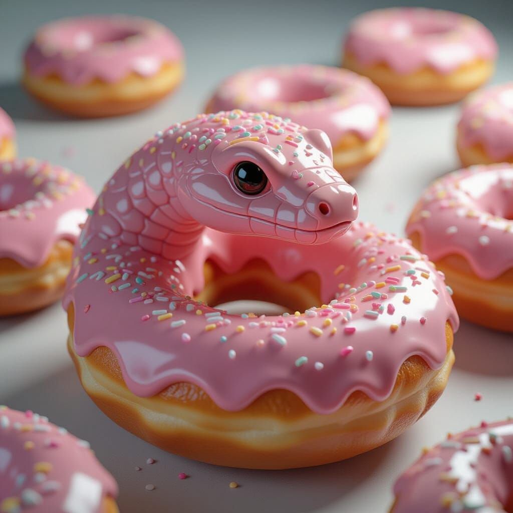 Donut Ouroboros Sculpture in Macro Photography