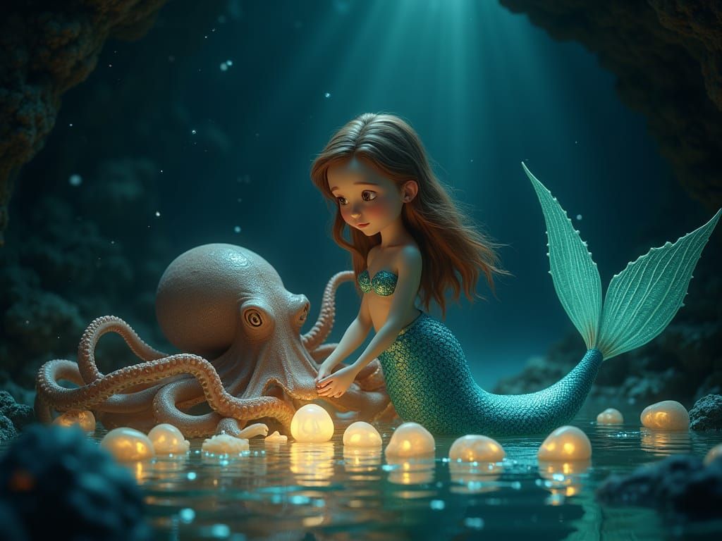 Enchanted Mermaid in Mystical Underwater Cave