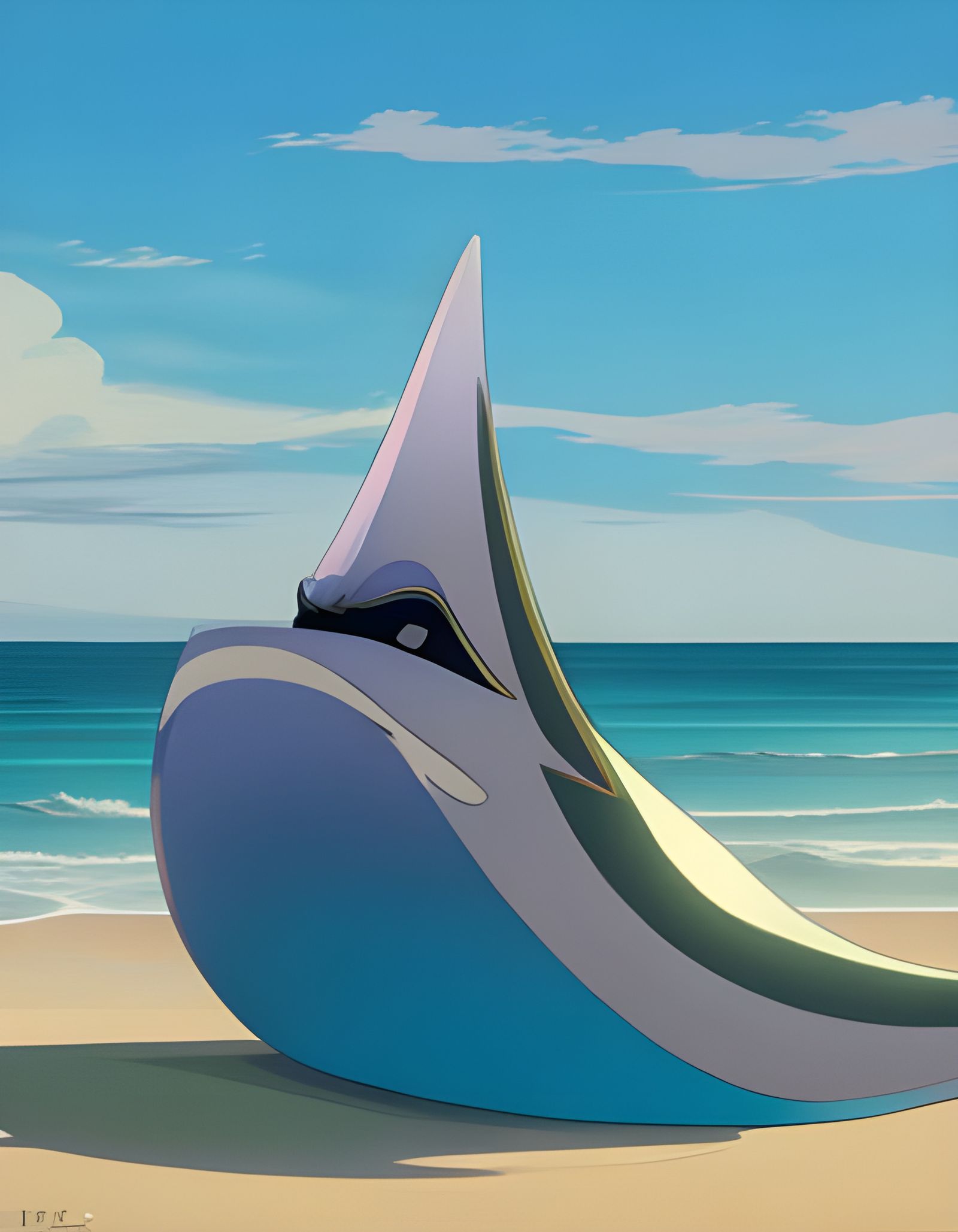 Charming Shark-Human Hybrid Merman Basks in Sunny Beach Scen...