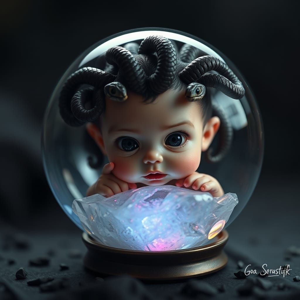 Enchanting Baby Medusa in Crystal Orb