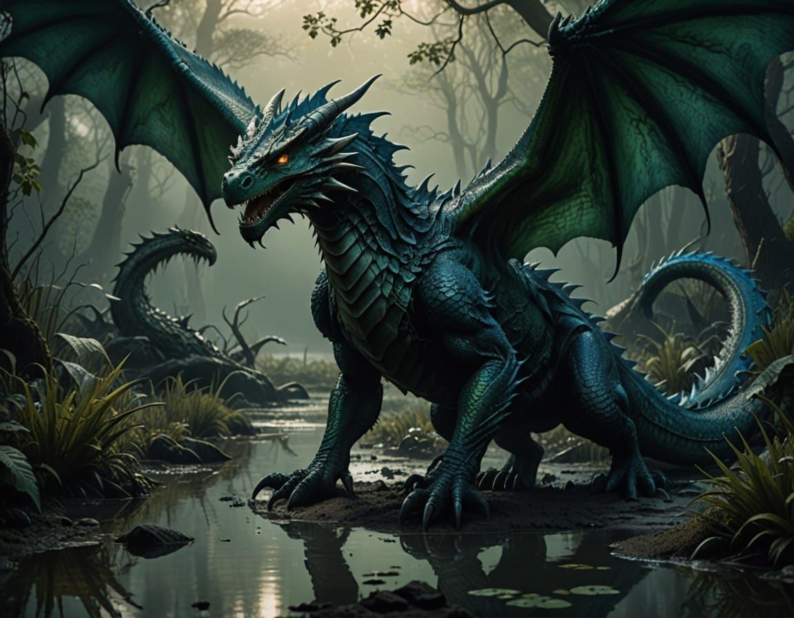 Ethereal Wyvern Rises from Mysterious Swamp