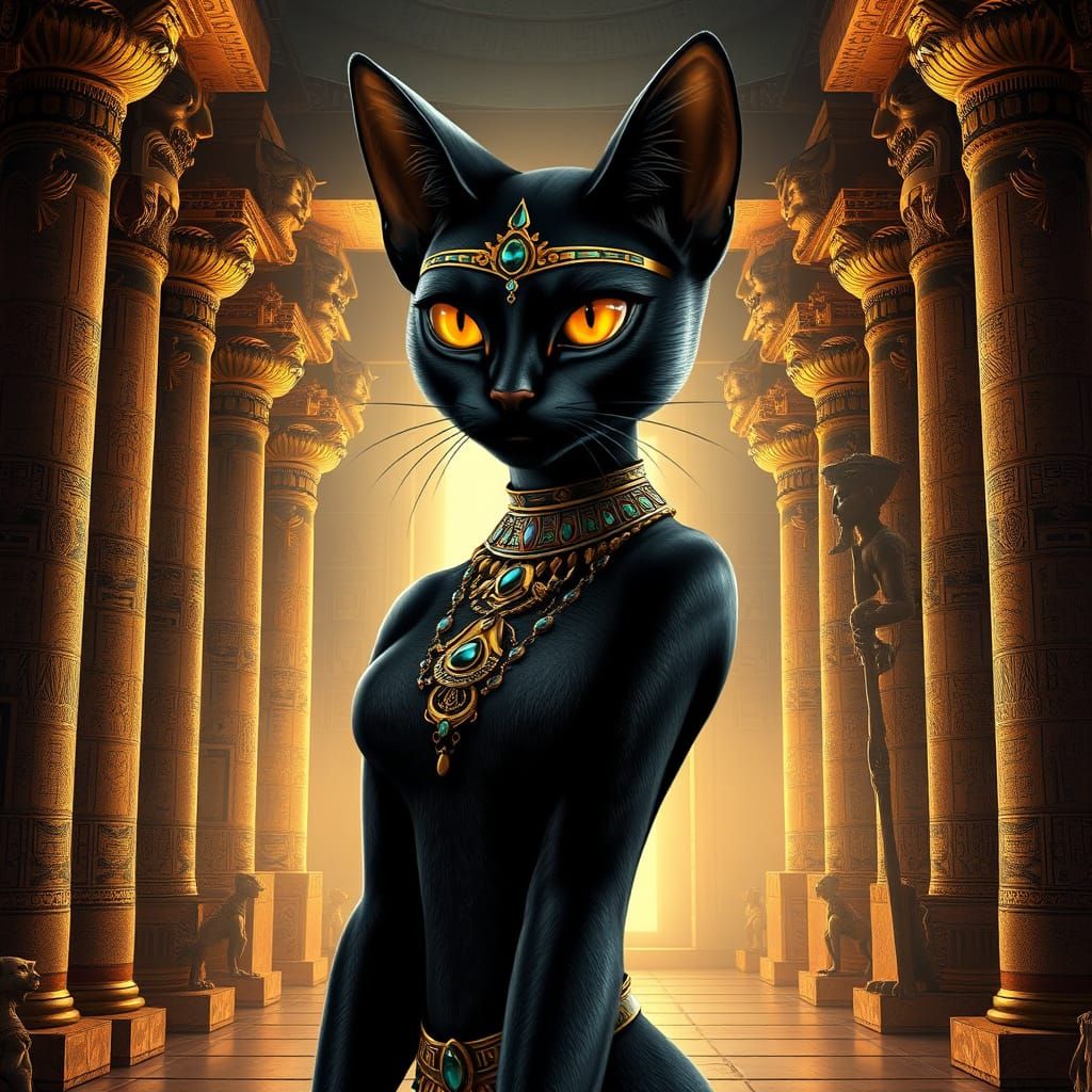 Goddess of Feline Grace in Ancient Egyptian Temple