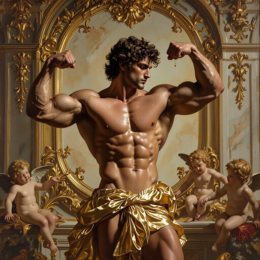 Baroque Masterpiece: Muscular Figure in Gold Garment