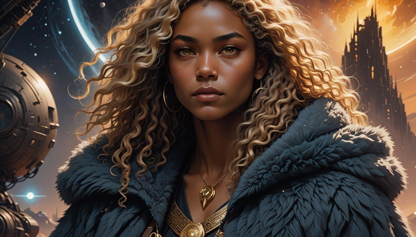 Golden Warrior in Futuristic Galactic Landscape