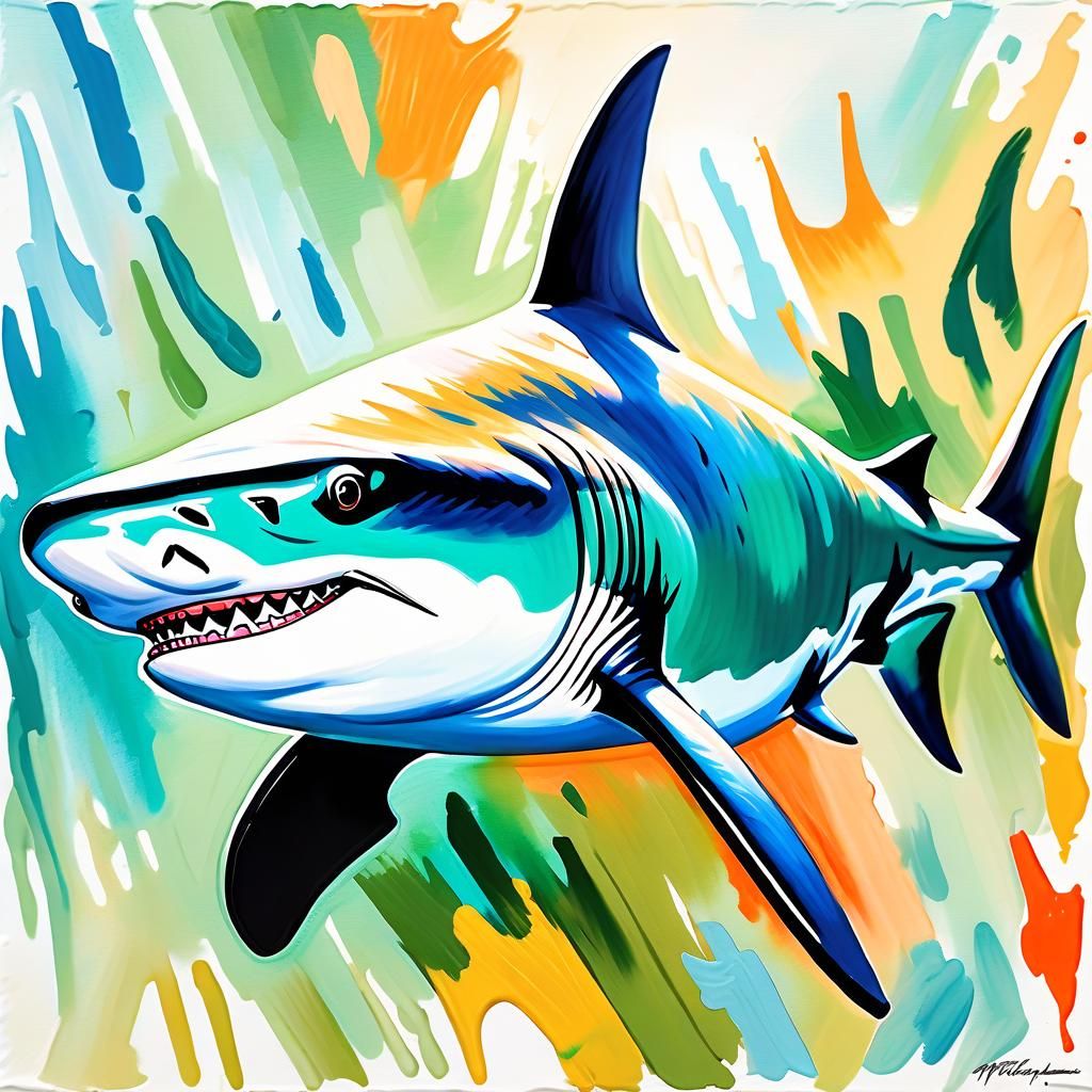 Hammerhead Shark in Gouache Watercolor Style
