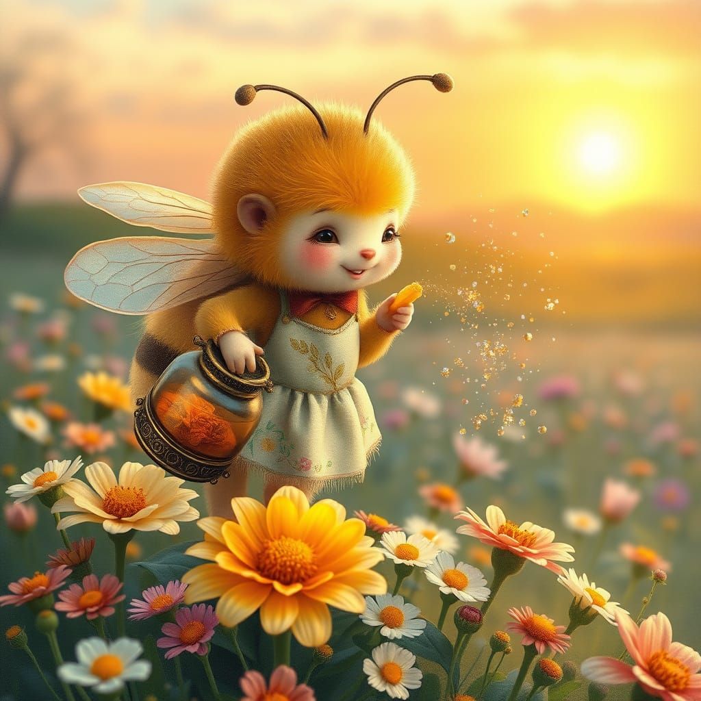 Whimsical Bee in a Spring Garden