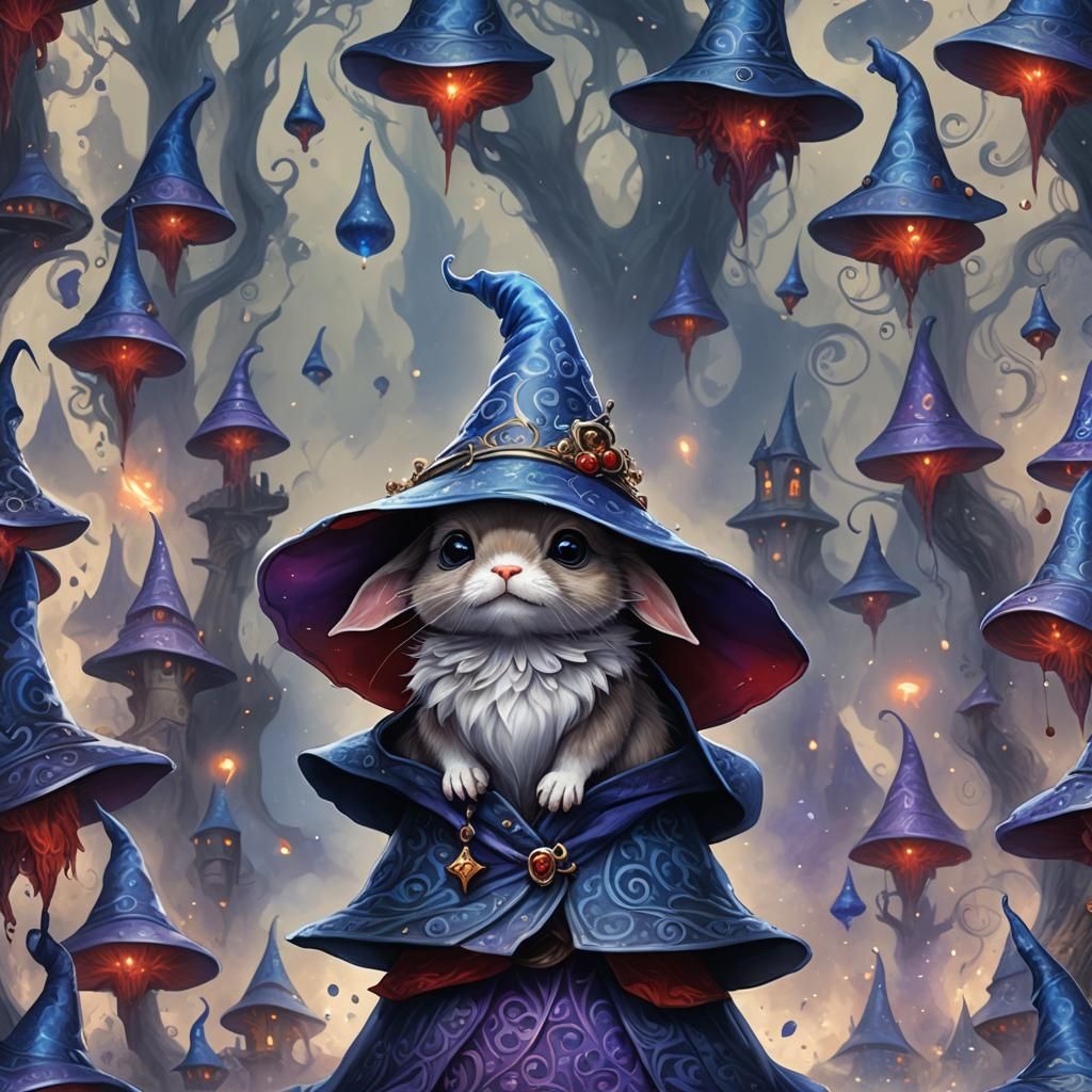 Animal Lost Under Giant Wizard Hat: Fantasy Art