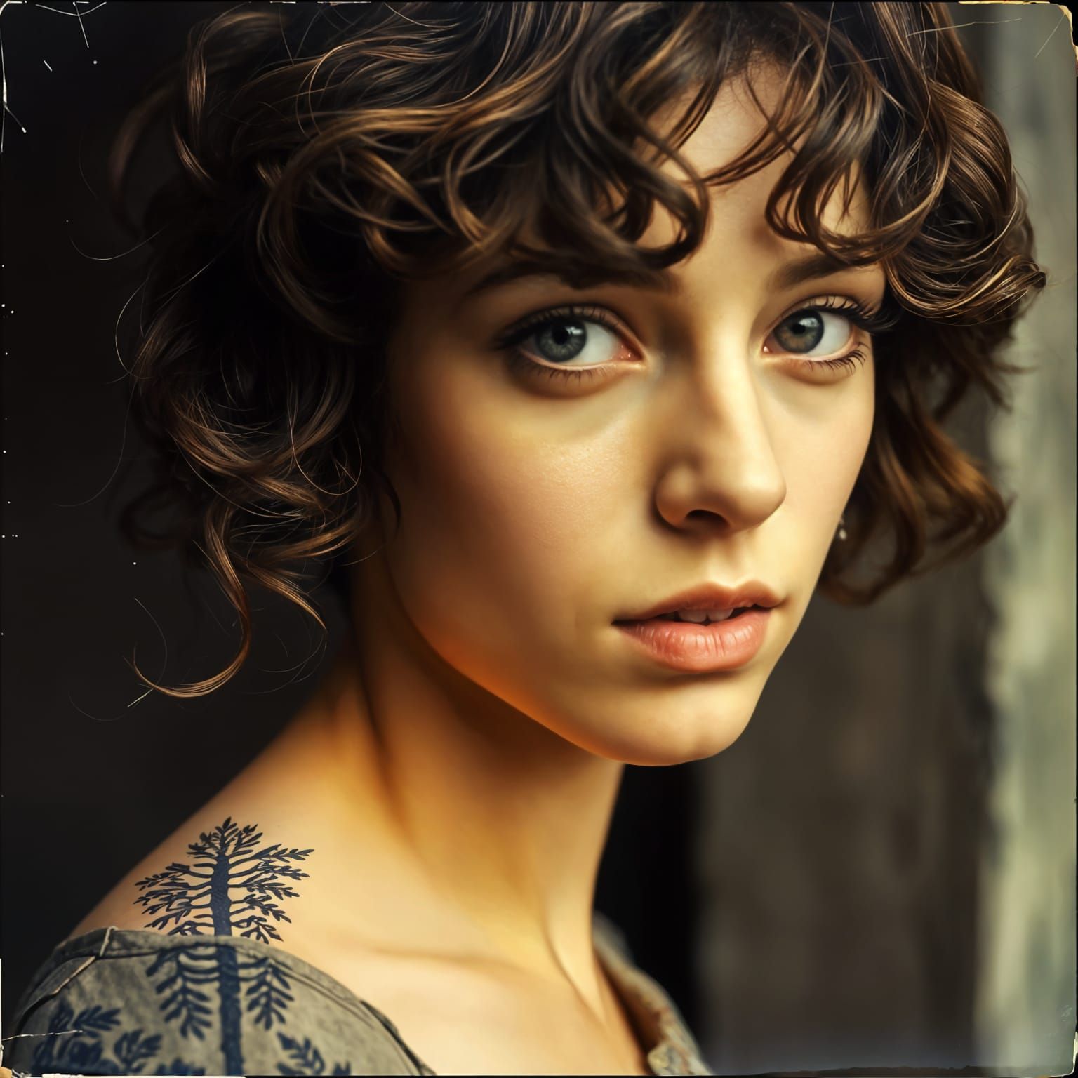 Charming Grunge Woman Portrait in Charcoal Art