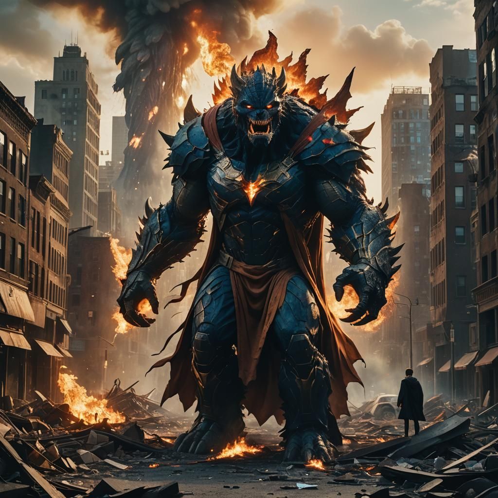 Superhero vs Monster in Dramatic Cinematic Battle