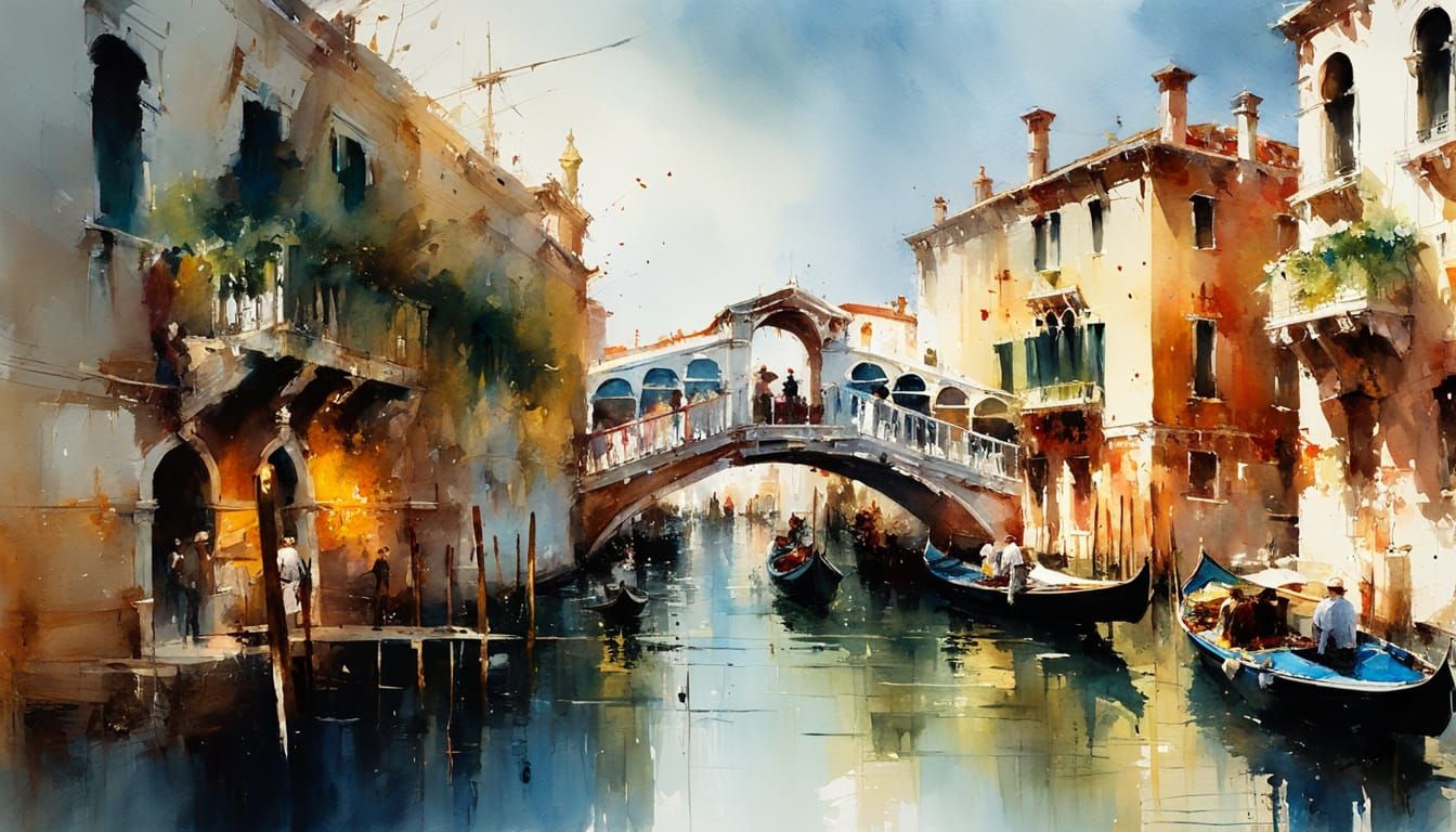 Surreal Venice Watercolor in Fine Art Style