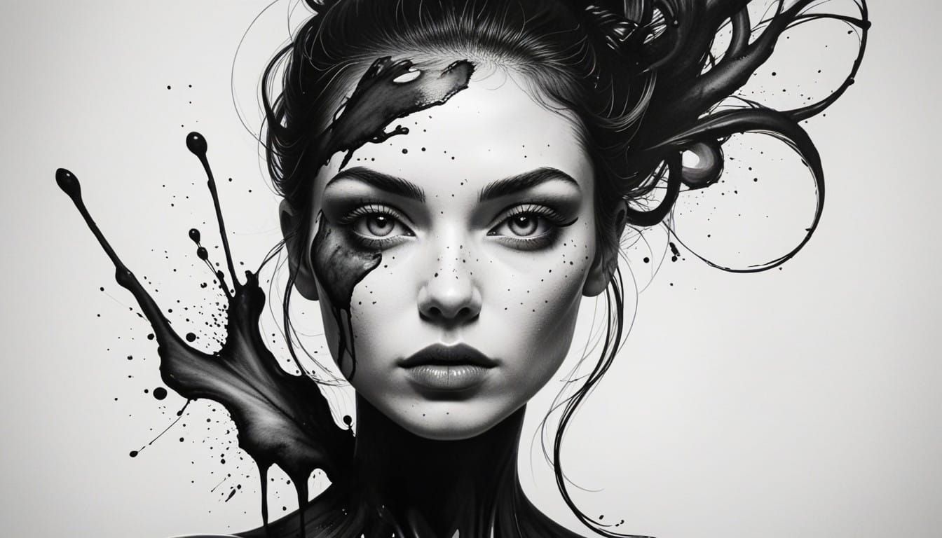 Ethereal Quixotic Figure in Black Ink