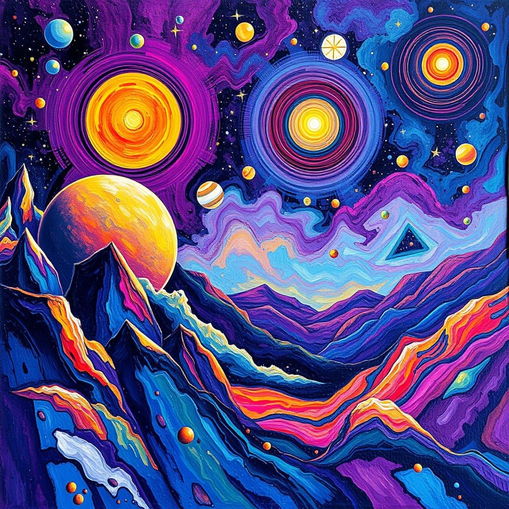 Cosmic Dreamscape in Vibrant Post-Impressionist Style