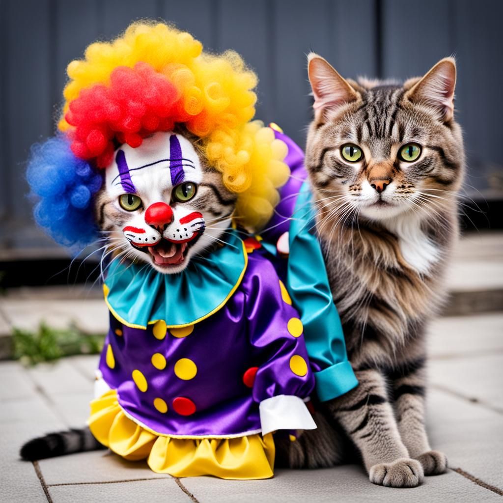 Cat in Clown Costume Digital Art