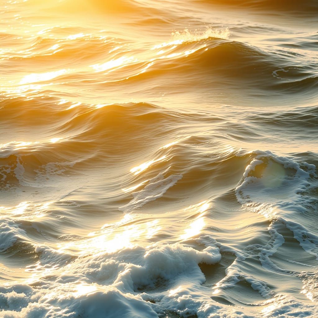 Golden Sun Rays on Ocean Waves: Sharp Focus
