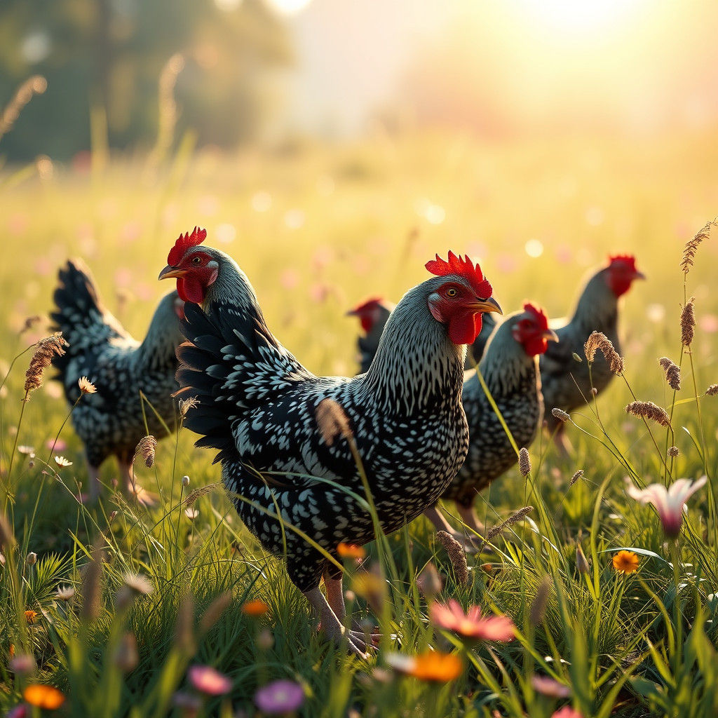 Speckled Hens Roaming Freely: 8k Matte Painting