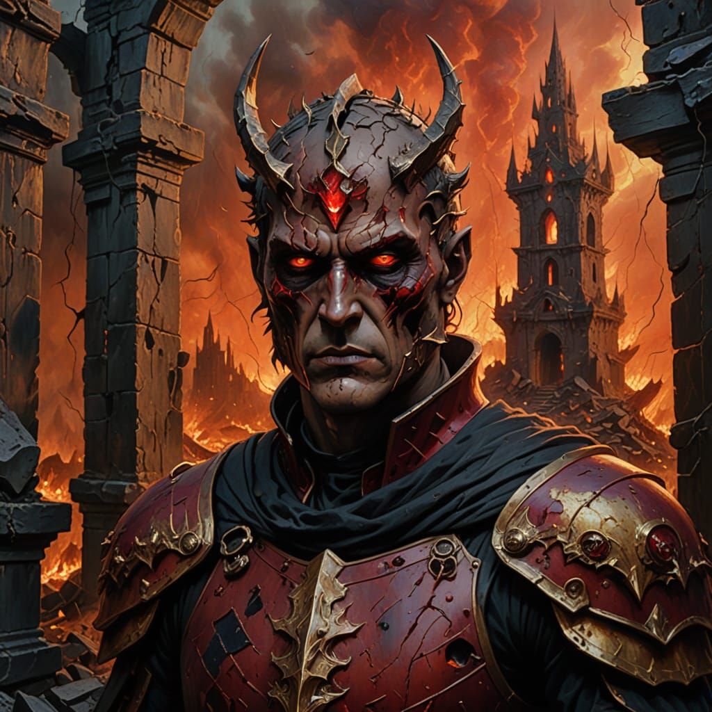 Magnus the Red in Ruins: A Surreal Oil Painting