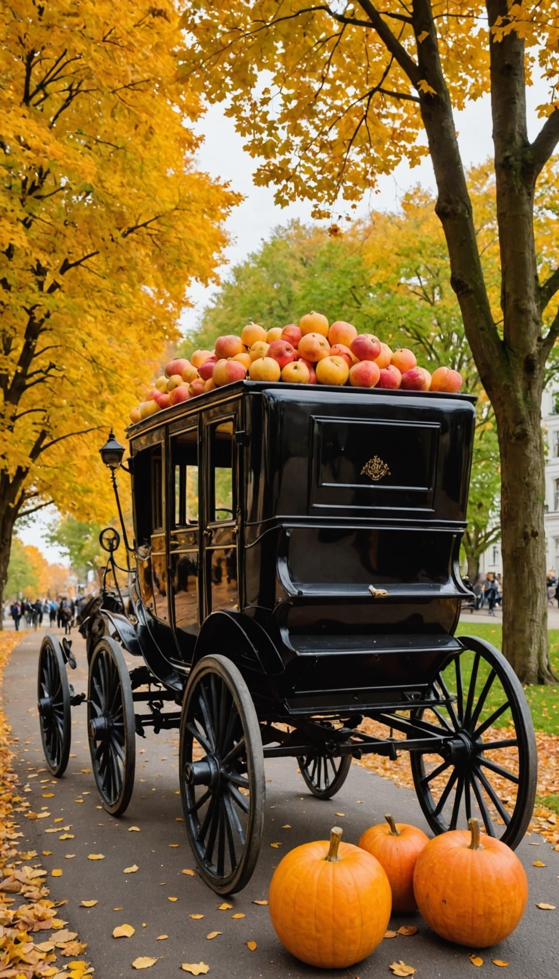 Autumn Harvest on Horse Drawn Carriage with Squash and Apple...